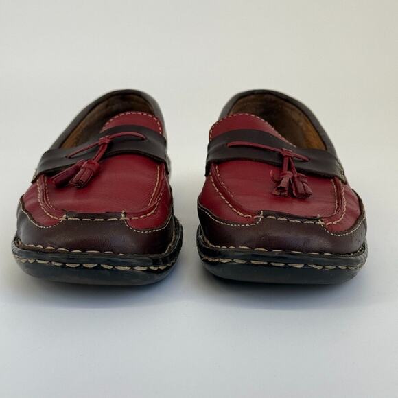 Born Womens Loafers Shoes 8 Red Brown Tassel Slip On Leather Retro - Picture 5 of 12